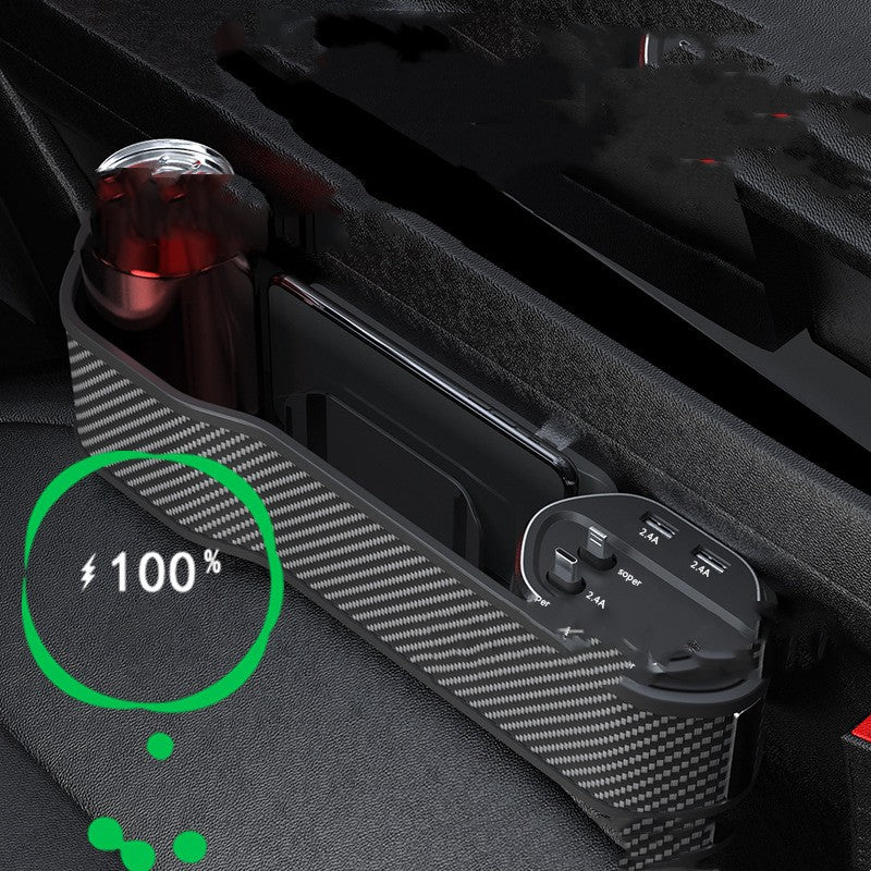 Car Storage Box with [Charging Feature]: Organize phone, wallet, & more. Includes wired & wireless charging options for a clean and convenient car interior."